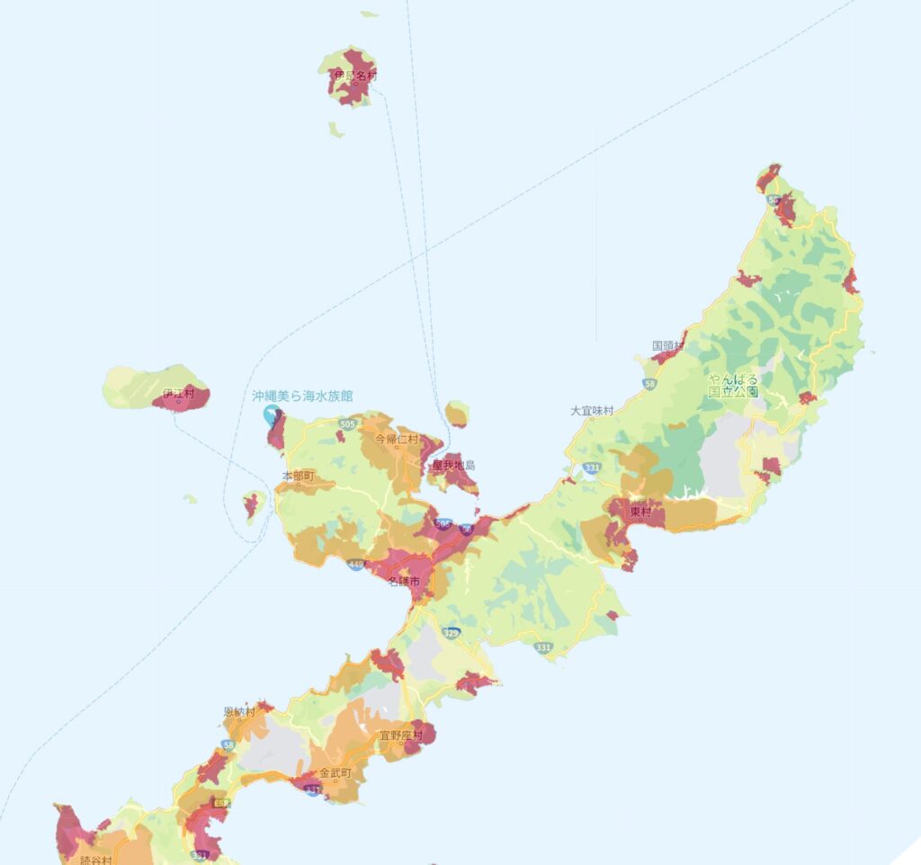 ドコモサービスエリアマップ（沖縄北部）