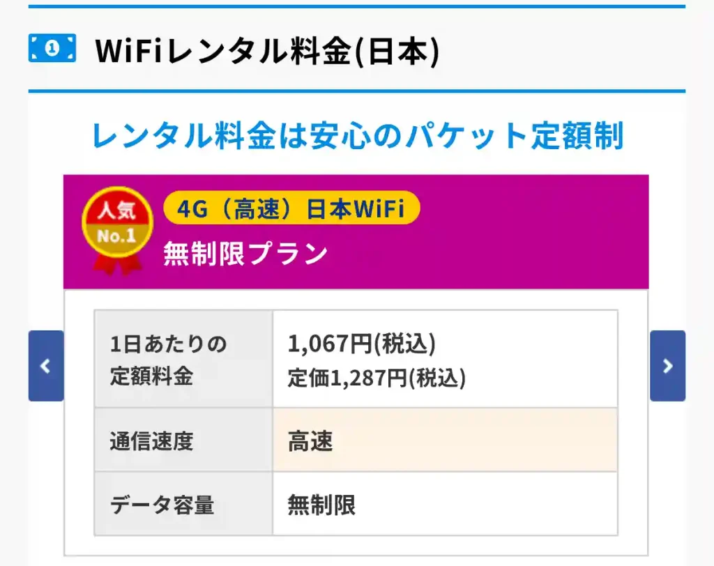 グローバルWi-Fi無制限プランレンタル料金