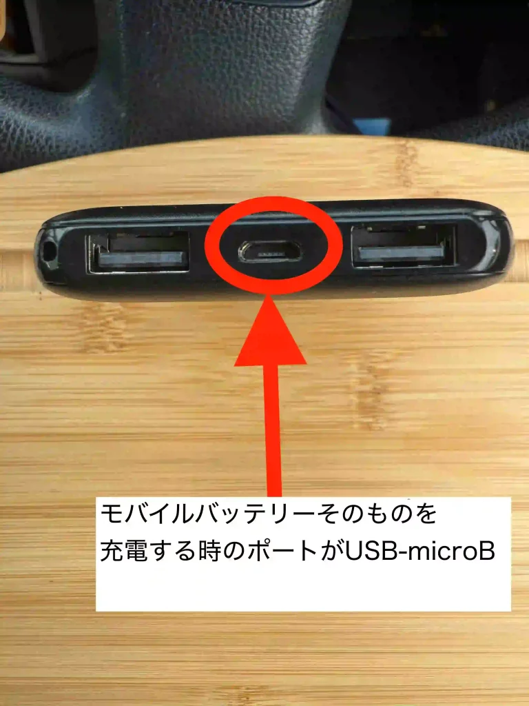 グローバルWi-Fiでレンタルしたモバイルバッテリーの充電口がUSB-microB