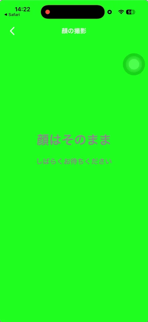 ahamo本人認証顔の撮影3 顔はそのまま。 しばらくお待ち下さい。