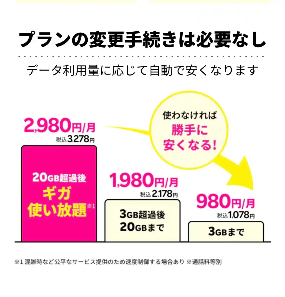 楽天モバイル公式サイトプラン変更の手続きなし。